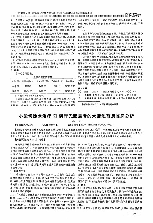 小梁切除术治疗61例青光眼患者的术后浅前房临床分析