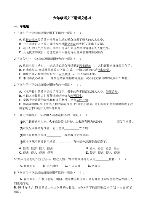 部编版小学六年级下册语文词义练习试题含答案(共2套)