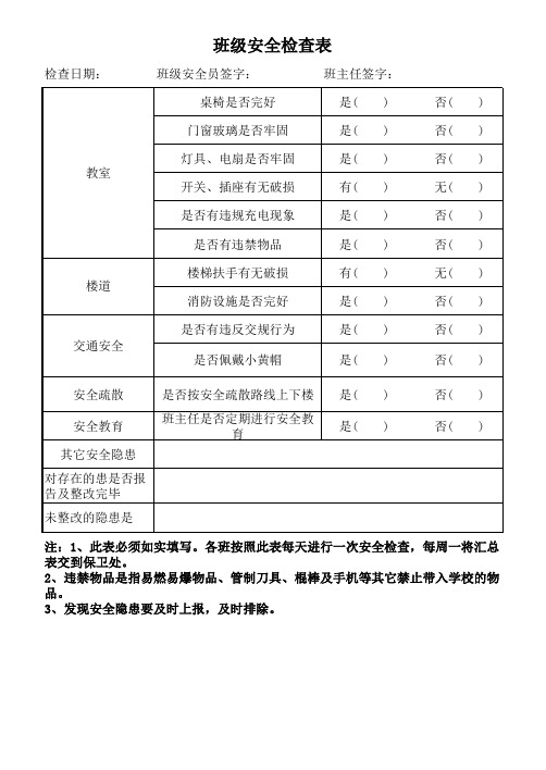 班级安全检查表