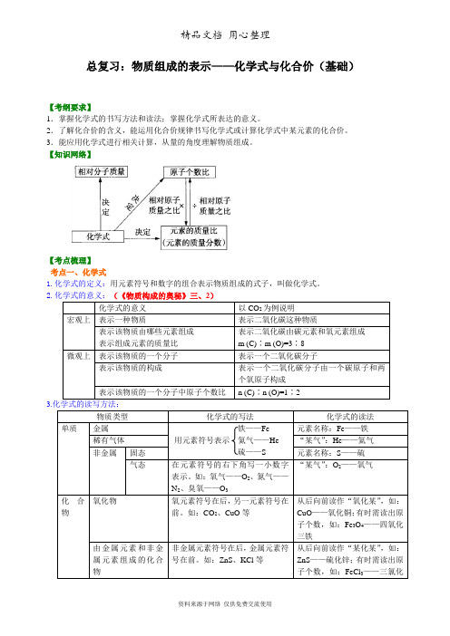 广东科粤版化学九年级下册中考总复习：物质组成的表示——化学式与化合价(基础) 知识讲解