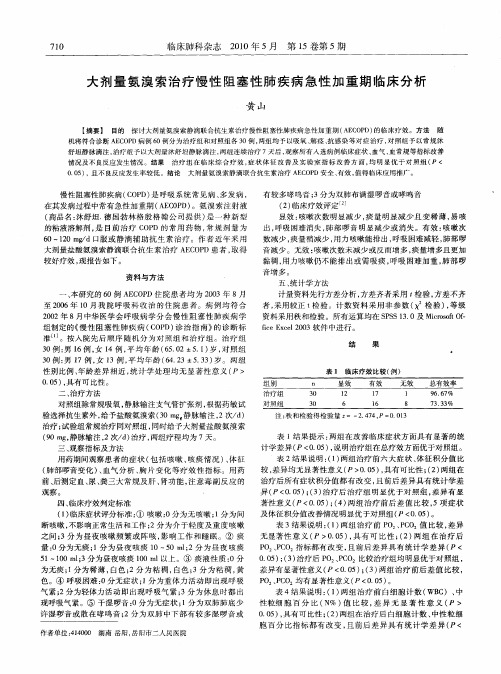 大剂量氨溴索治疗慢性阻塞性肺疾病急性加重期临床分析