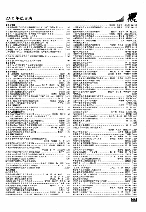 《云南农业》2010年总目次