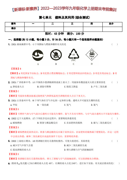 第七单元  综合测试(解析版,答案随题)九年级化学上册期中期末考前集训(人教版)