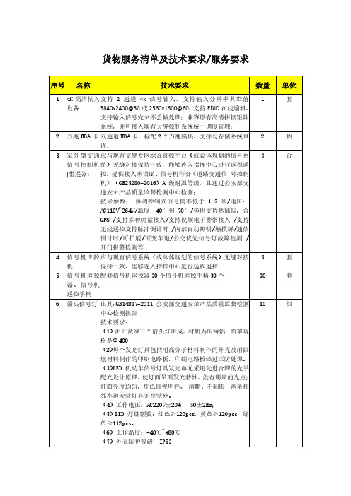 货物服务清单及技术要求服务要求