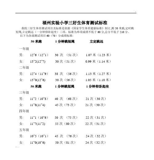 福州实验小学三好生体育测试标准