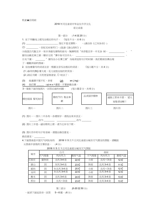 河北省2018年中考语文试题(word版,含答案)