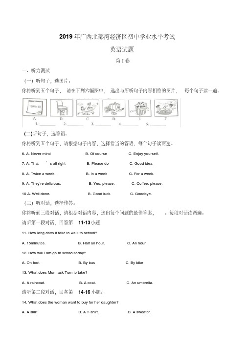 2019年中考真题精品解析英语(广西北部湾经济区卷)精编word版(解析版)