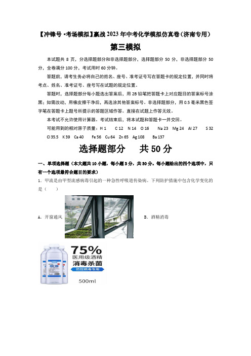 【冲锋号考场模拟】赢战2023年中考化学模拟仿真卷03(济南专用)(解析版)