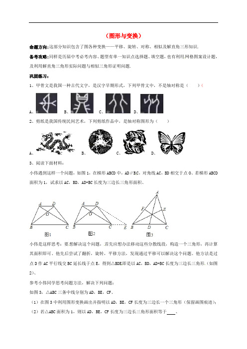 2018中考数学一轮复习练习十(图形与变换)(无答案) 鲁教版