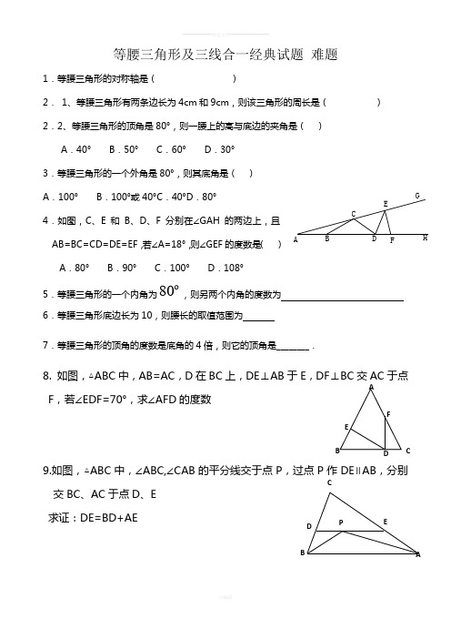 等腰三角形及三线合一经典试题-难题