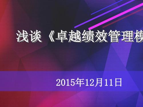 〔优质课件〕浅谈卓越绩效管理模式概论