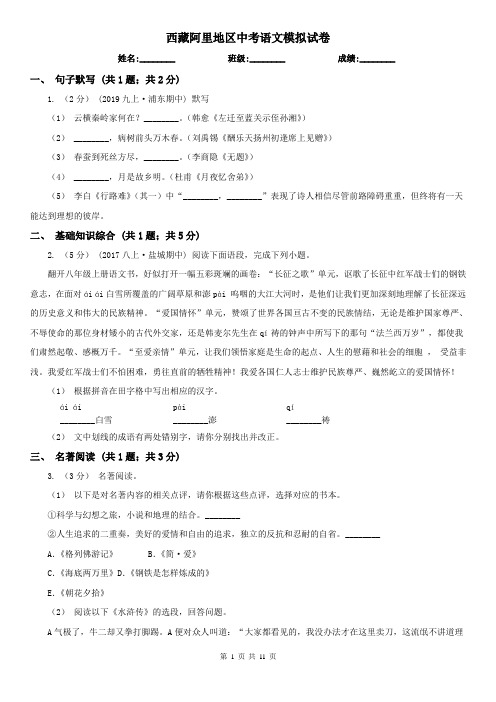 西藏阿里地区中考语文模拟试卷