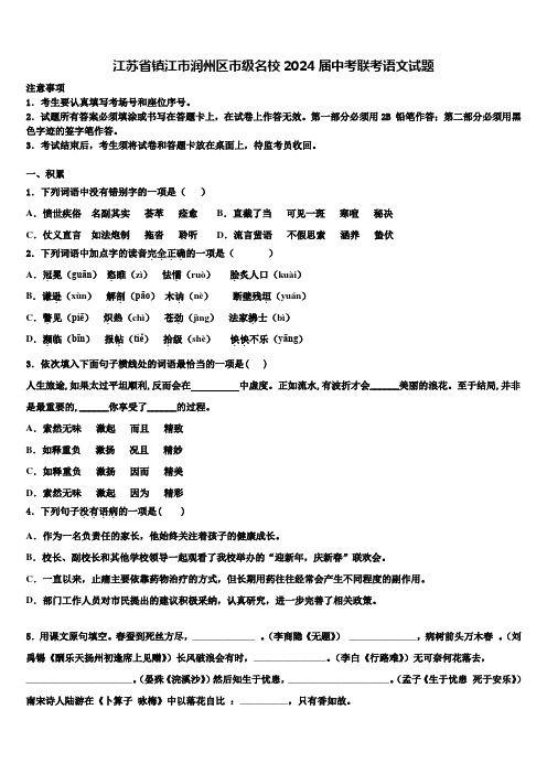 江苏省镇江市润州区市级名校2024届中考联考语文试题含解析2