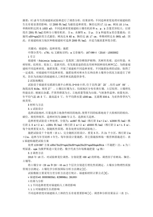 不同造林密度和施肥对福建柏林分生长的影响