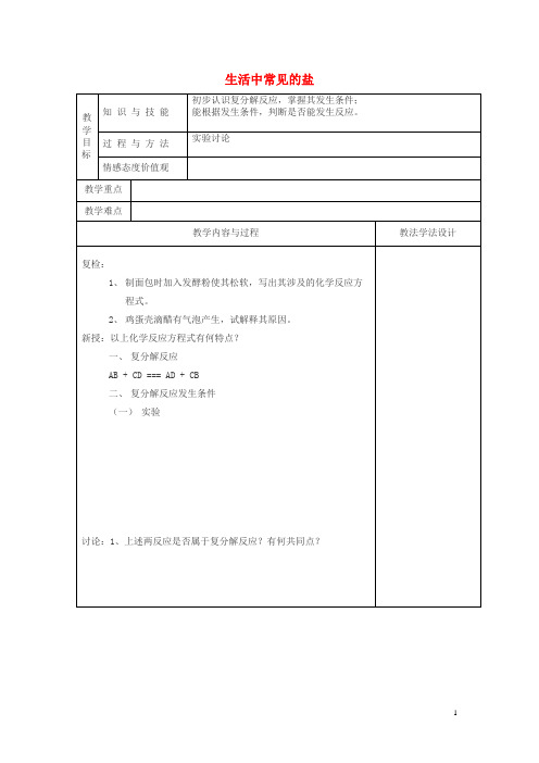 道真仡佬族苗族自治县第一中学九年级化学下册第11单元盐化肥11.1生活中常见的盐3教学案无答案新版新