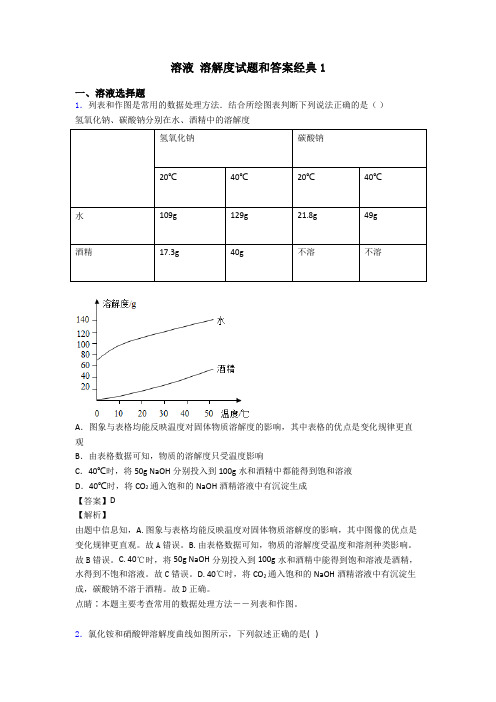 溶液 溶解度试题和答案经典1