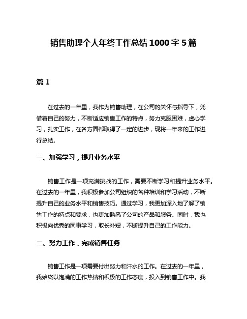 销售助理个人年终工作总结1000字5篇