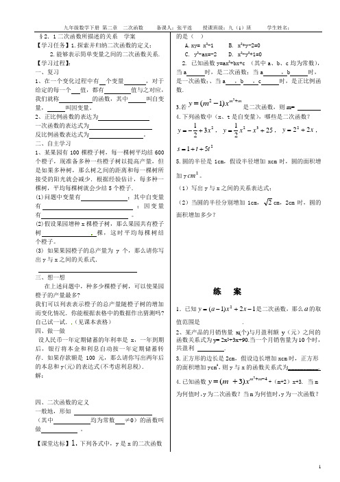 二次函数学案、练案(无答案)_北师大版