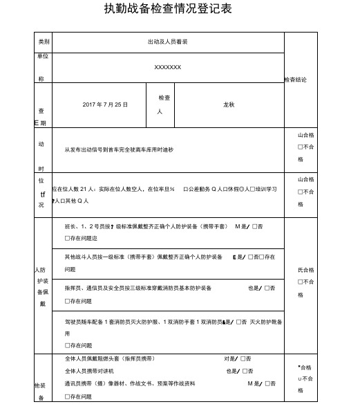 执勤战备检查情况登记表