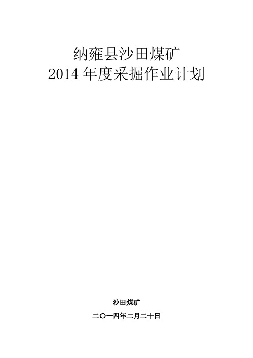 沙田煤矿2014年采掘接续作业计划说明