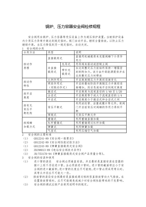 锅炉、压力容器安全阀检修规程