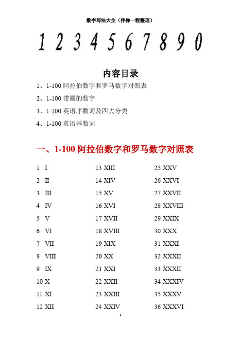 【数字大全】1-100的罗马数字及英语数字的写法