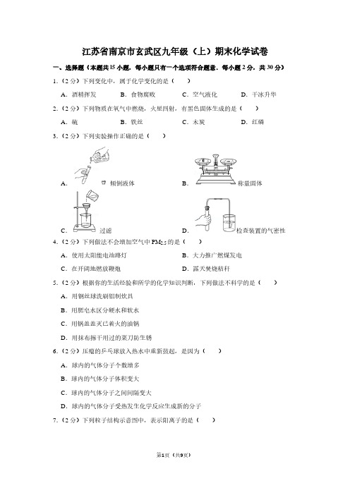 江苏省南京市玄武区九年级(上)期末化学试卷 (3)