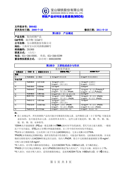 钢铁产品材料安全数据表(MSDS)