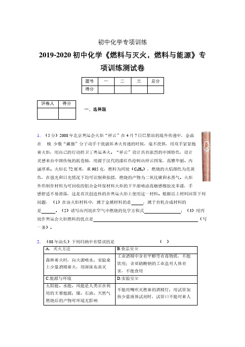 2019-2020学年初中化学《燃料与灭火,燃料与能源》专项训练模拟测试(含答案) (149)