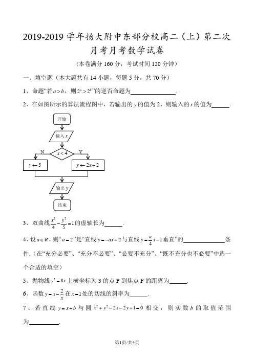 江苏扬大附中东部分校高二(上)第二次月考月考数学试卷