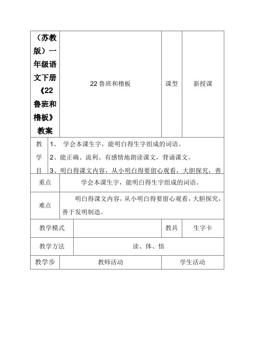 (苏教版)一年级语文下册《22鲁班和橹板》教案