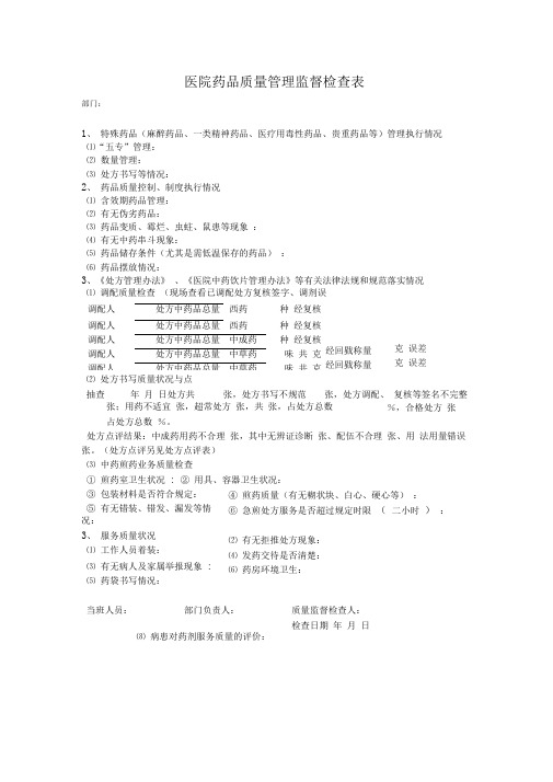 医院药品质量管理监督检查表