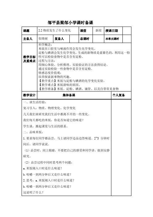 2.2《物质发生了什么变化》教学设计