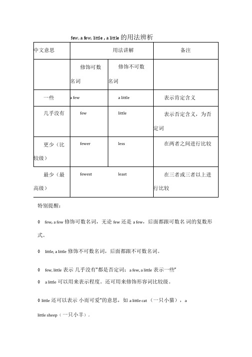 few,afew,little,alittle的用法