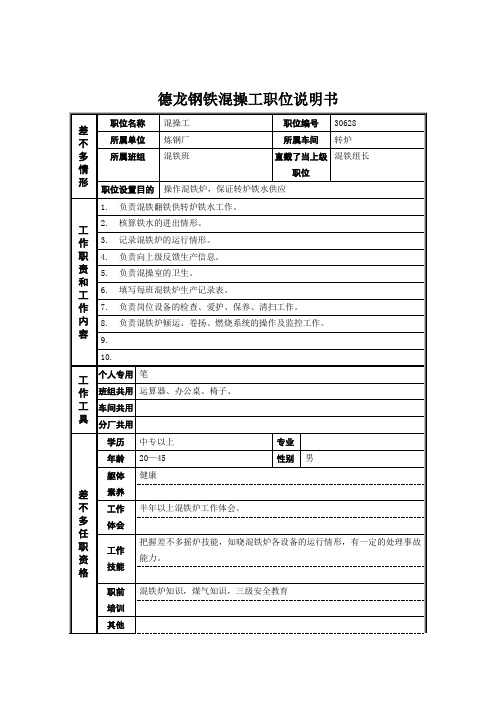 德龙钢铁混操工职位说明书