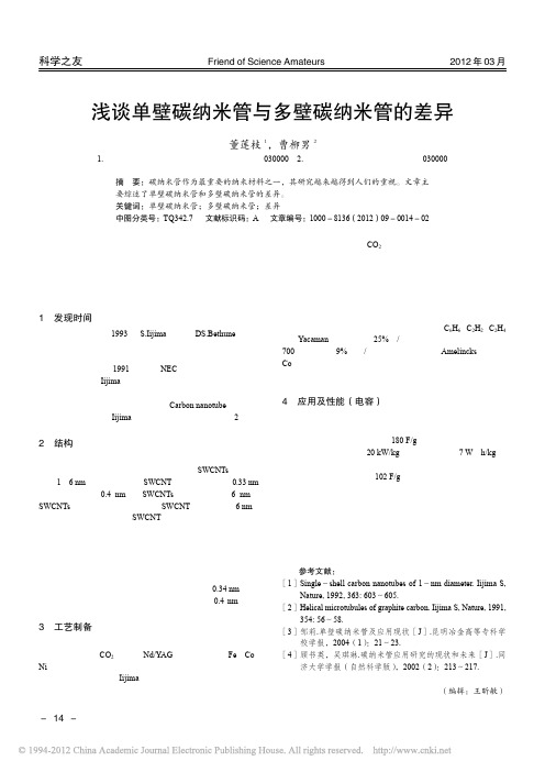 单壁碳纳米管与多壁碳纳米管的差异