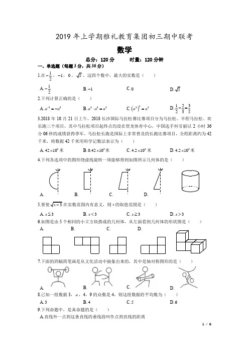 湖南四大名校内部资料2018-2019-2雅礼九下期中联考