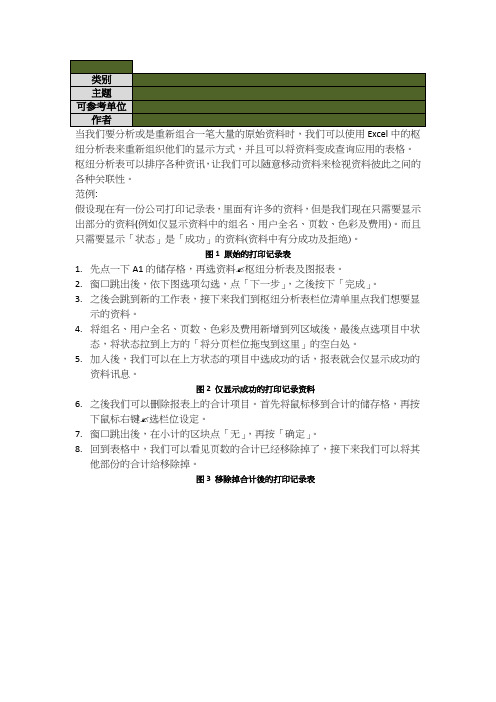 经验分享 E cel的枢纽分析表功能