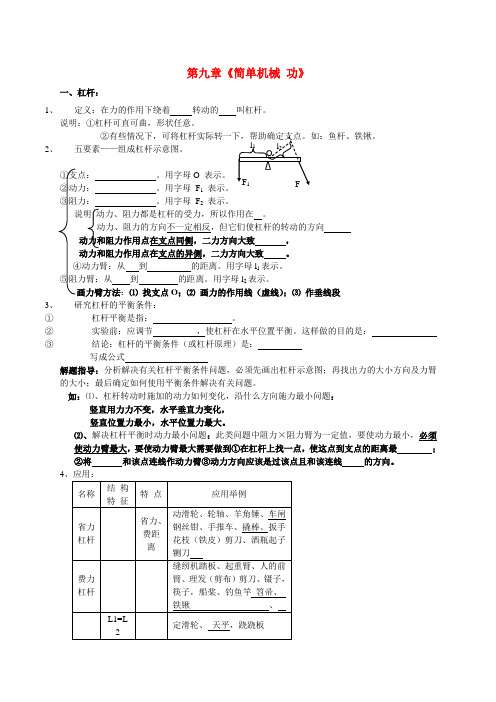 新人教版中考物理简单机械+功复习提纲