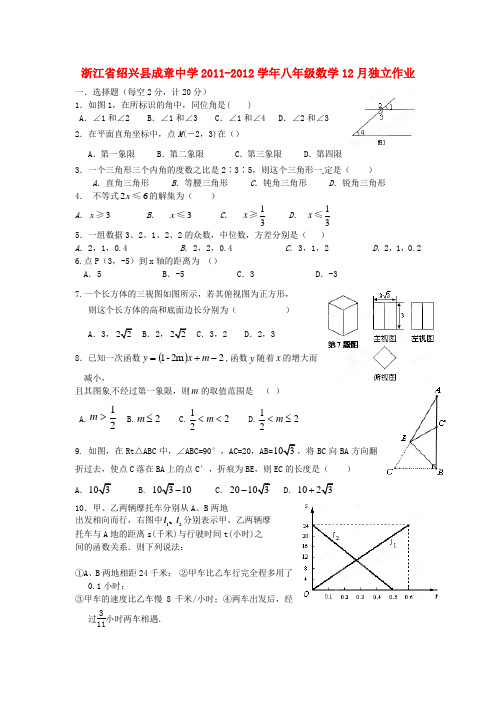 成章中学2011年八年级数学上册12月月考试题及答案