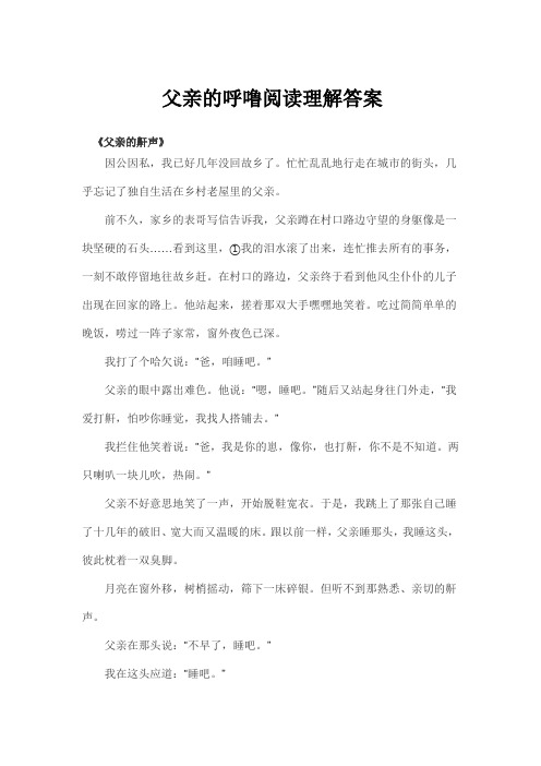 父亲的呼噜阅读理解答案