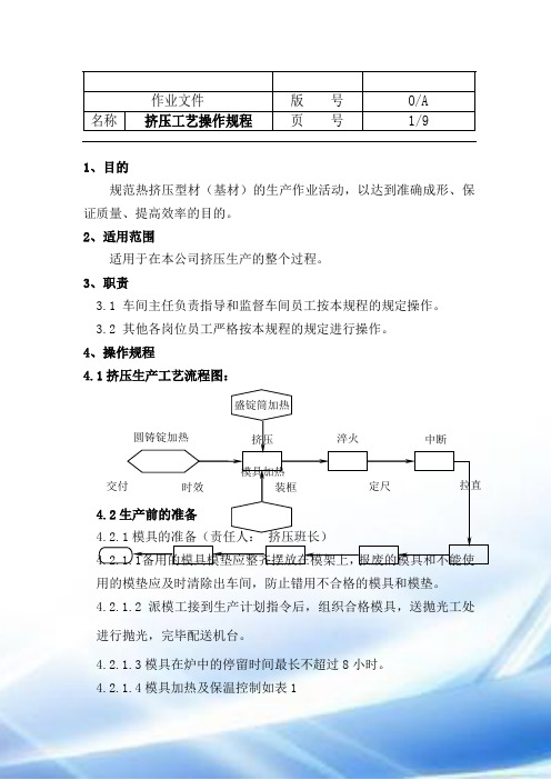 铝型材挤压工艺操作规程