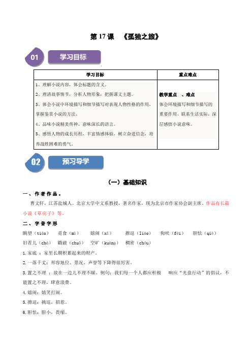 统编版九年级语文上册同步学与练第17课孤独之旅(学生版+解析)