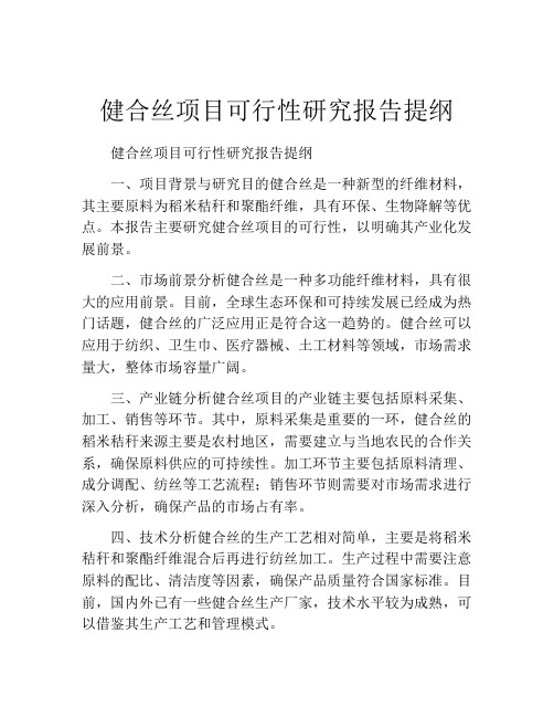 健合丝项目可行性研究报告提纲