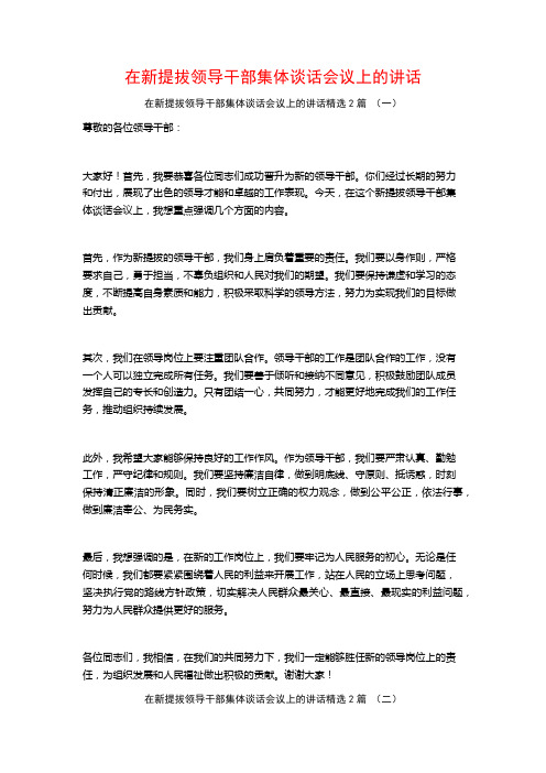 在新提拔领导干部集体谈话会议上的讲话2篇