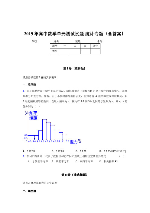 精编新版2019年高中数学单元测试试题-统计专题考核题库(含参考答案)