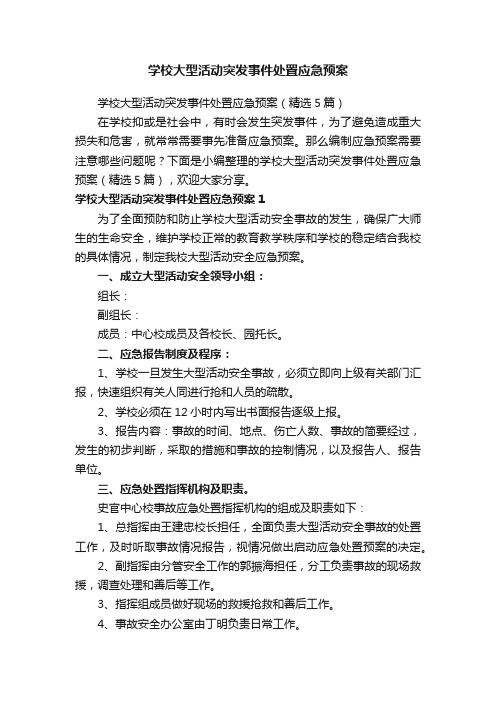 学校大型活动突发事件处置应急预案（精选5篇）