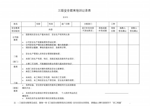 三级安全教育培训记录表