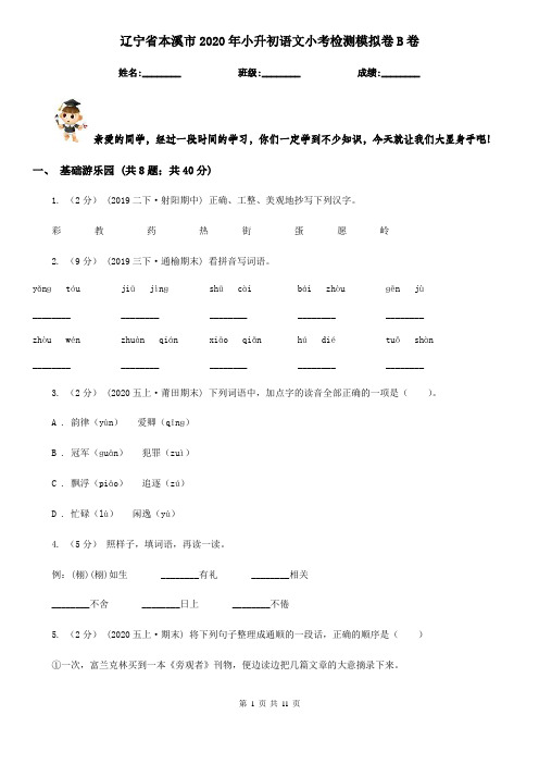 辽宁省本溪市2020年小升初语文小考检测模拟卷B卷