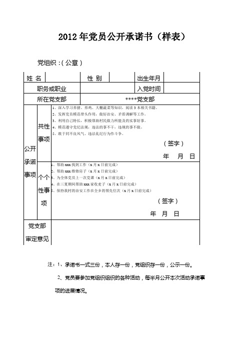 2012年党员公开承诺书